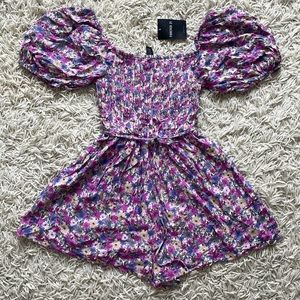 Forever21 Lilac Floral Print Puff sleeve romper
